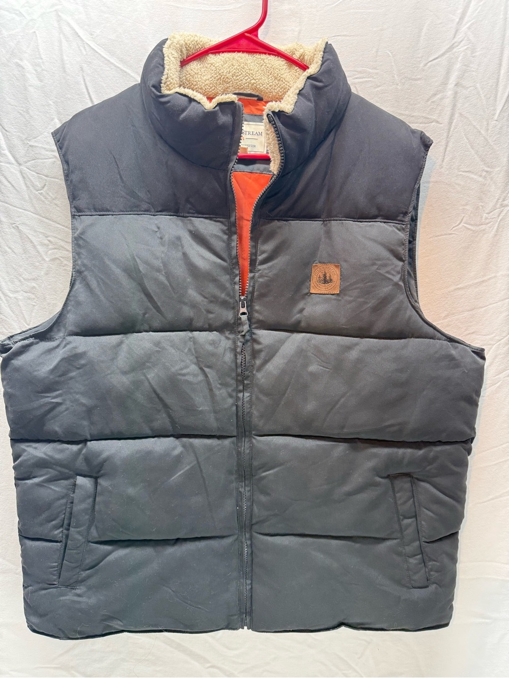 Field & Stream Men’s Large Puffer Vest Sherpa Collar Black Gray Outdoor